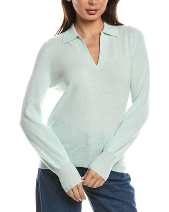 Fort&eacute; Cashmere Split Neck Cashmere Polo Sweater