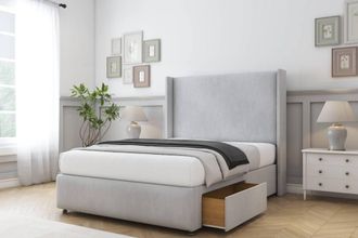 Sloomy Stratford Naples Divan Set 2 Drawers-54 Wingback-Footboard in Silver | Size: Double