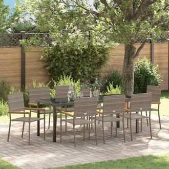 vidaXL Conjunto De Comedor De Jard&iacute;n 9 Pcs Gris Rat&aacute;n Sint&eacute;tico Vidaxl