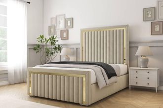 Comfort Beds Boston Gold Plush Bed Frame With Mattress-50 Upholstered in Cream | Size: Single