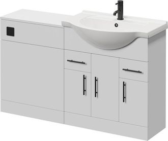 Alexander James Alexander James Cento Gloss White 1350mm 3 Door Vanity Unit Toilet Suite - 1350mm - Matt Black 96mm Bar HandleWithout James Toilet Pan