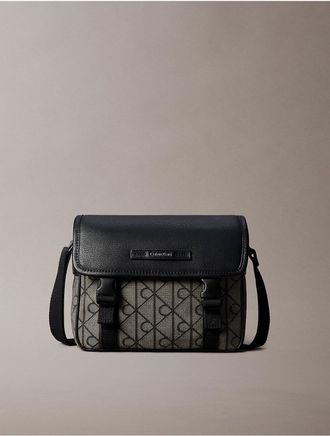 Calvin Klein Mens Emblem Jacquard Small Messenger Bag - Grey