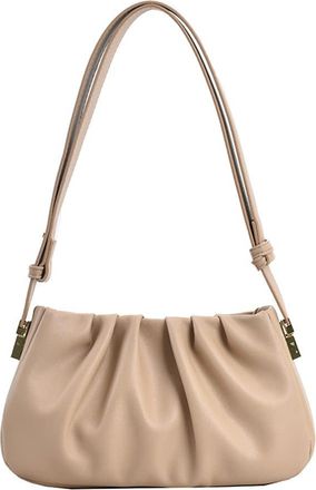 Generic Fashion Pleated Purse and Handbag for Women Leather Shoulder Bags with Zipper Small Underarm Bags Clutch Purses (Khaki)