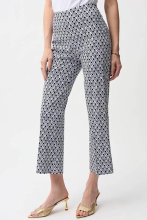 Joseph Ribkoff Geometric Flared Crop Pants In Vanilla/midnight Blue