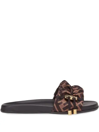 Fendi Sandali slides FF con stampa - Marrone