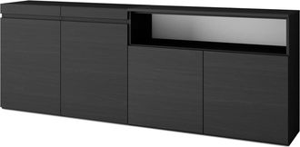 Skraut Home Aparadores Para Sal&oacute;n, Gran Capacidad De Almacenaje, 200x75x35cm, 4 Puertas, Armario, Zapatero, Estilo Moderno, Negro - Skraut Home