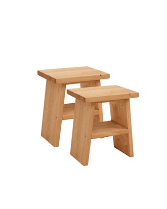 Deco Wood Pack 2 mesitas de noche o auxiliar madera maciza marr&oacute;n claro 45x39cm