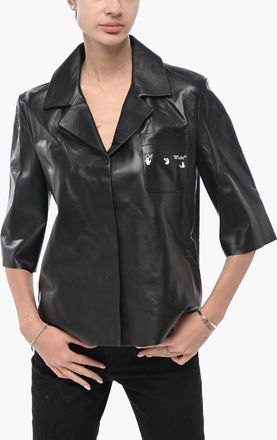 Off-white LEATHER Camicia Bowling in Pelle con Bottoni a Pressione Off-White