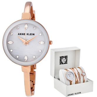 Anne Klein Light Grey Crystal Dial Ladies Watch and Bracelet Set AK/3402LGST