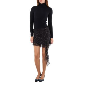 Rotate Black Crystal Mesh Mini Frill Skirt, Brand Size 34 (US Size 0)