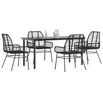 Berkfield Home 5 Piece Garden Dining Set Black Poly Rattan Glass