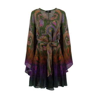 Etro Paisley Tie-waist Silk Dress - female - Etro - Short Dresses - Green - XS - Dresses