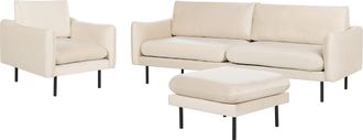 Beliani Conjunto De Sala De Estar 3 Plazas Estilo Retro Moderno Sof&aacute; Sill&oacute;n Otomana De Terciopelo Beige Claro Patas Negras Vinterbro