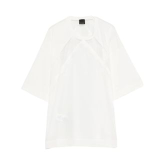 Pinko T-Shirts, female, White, Size: XS Lace Detail Round Neck Short Sleeve T-Shirt