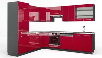 Vicco Cocina Esquinera Fame-line, Burdeos Brillo Intenso/antracita, 227 X 287 Cm, Et M&aacute;rmol