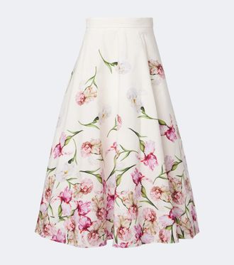 Oscar De La Renta Floral cotton-blend poplin midi skirt