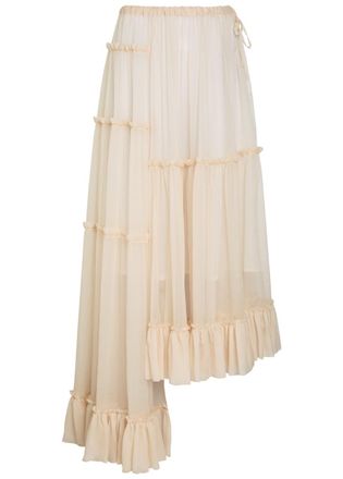 Dries Van Noten Sunia Asymmetric Silk-georgette Maxi Skirt - Ecru - 40 (UK12 / M)