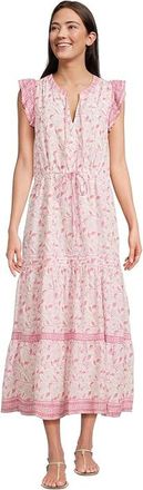 Vineyard Vines Abigail Tie-waist Dress Womens Dress Frangipani Block Print/Marshmallow/Flamingo : MD, Cotton/Modal