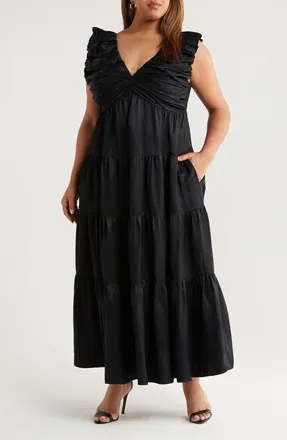 Chelsea28 Ruffle Maxi Dress in Black at Nordstrom, Size 2X
