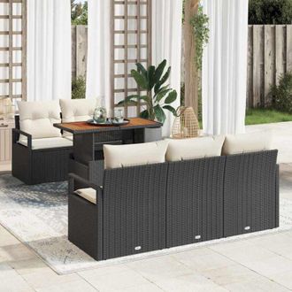 vidaXL Vidaxl - Conjunto De Sof&aacute; De Jard&iacute;n 6 Pcs Negro Y Crema 100 X 55 X 73 Cm