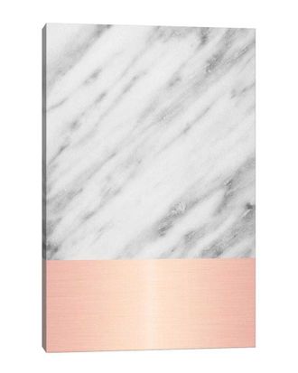 iCanvas Discontinued Icanvas Carrara Marble With Pink Canvas Wall Art