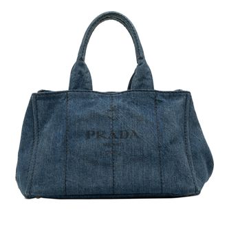 Prada Pre-owned Womens Denim Canapa Logo Satchel - Blue Textile - One Size