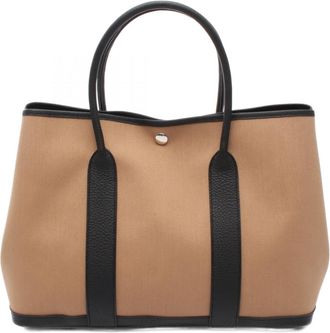 Hermès Black Brown Canvas Leather Tote Bag (Pre-Owned)