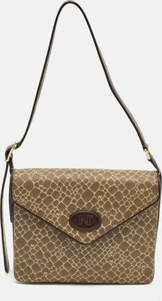 Nina Ricci Envelope Flap Brown Printed Leather Shoulder Bag