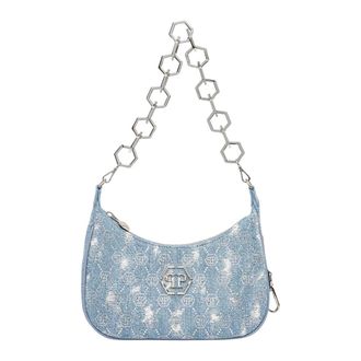 Philipp Plein Tassen, Dames, Blauw, ONE Size, Denim, Denim Schoudertas Monogram Strass