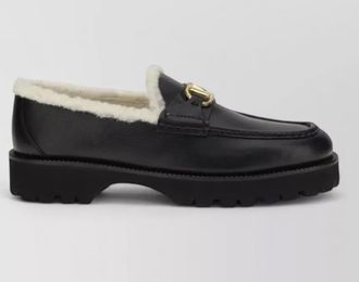 Valentino Garavani calf leather fur loafers