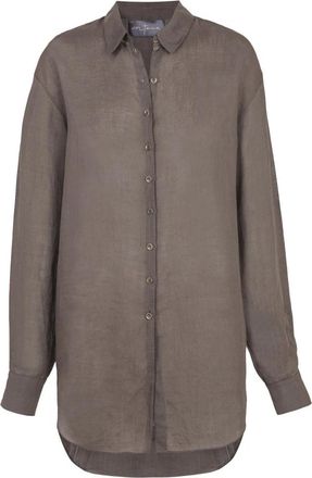 Cortana Oversized overhemd in kastanjebruin ramie - Dames - Overhemden - Bruin - M - Overhemden