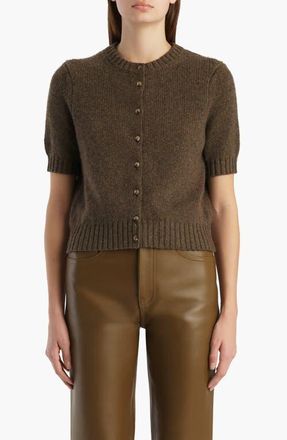 Khaite Nora Short Sleeve Stretch Cashmere Cardigan in Artichoke at Nordstrom, Size X-Small