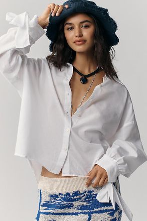 Maeve Buttondown Bow-Cuff Shirt