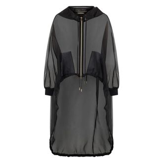 Herno Light Jackets, female, Black, Size: 2XS Long Transparent Jacket with Puff Sleeves