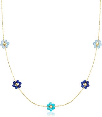 RS Pure by Ross-Simons Multi-Gemstone Bead Flower Necklace in 14kt Yellow Gold