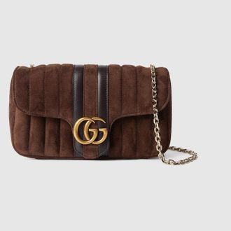Gucci Jetset GG Marmont Small Shoulder Bag, Brown, Suede