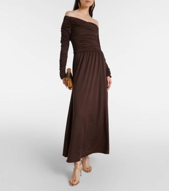 Altuzarra Charlotte Off-Shoulder Jersey Maxi Dress In Sable