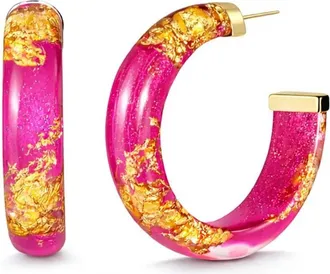 Gold & Honey Womens Small Lucite Hoop Earrings In Dahlia Gold Leaf
