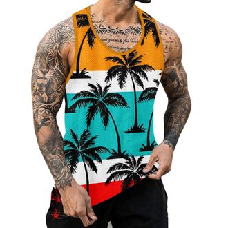 Generic Outdoor Summer Sports Vests for Men - Beach Vest Holiday Hawaiian Vest Tropical Ocean Scenery Sunset Coconut Trees Vacation Vest Muscle Vest Moisture 