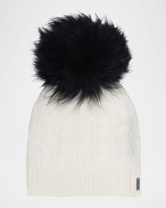 Gorski Cashmere Cable-Knit Hat with Shearling Pompom