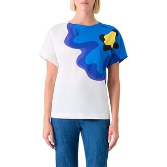 Akris Abstract Floral Cotton Top in Cream-Multicolor at Nordstrom, Size 10