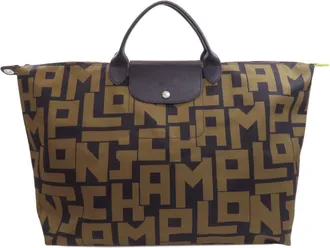 Longchamp Le Pliage Black Khaki Nylon Tote Bag (Pre-Owned)