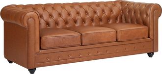 Vente-Unique Sof&aacute; 3 plazas de piel de vaca color camel CHESTERFIELD