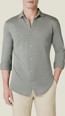 Luca Faloni Marine Green Silk-Cotton Piqu&eacute; Shirt