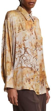 ottod'Ame Graphic Print Satin Blouse in Beige at Nordstrom, Size 40 It