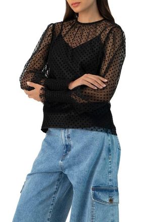 Ivonne See- Though Polka Dot Smock Sleeve Blouse in Black at Nordstrom, Size 12