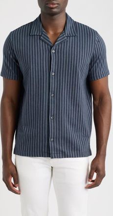 Vince Terra Stripe Cabana Terry Cloth Camp Shirt in Coastal/venice Blue at Nordstrom, Size Xx-Large