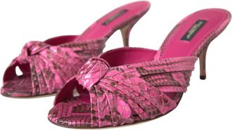 Dolce & Gabbana Womens Pink Exotic Leather Kitten Heels Slides Shoes Python