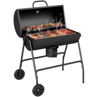 OUTSUNNY Barrel Charcoal Barbecue BBQ Grill Trolley W/ Ash Catcher Thermometer | TJ Hughes