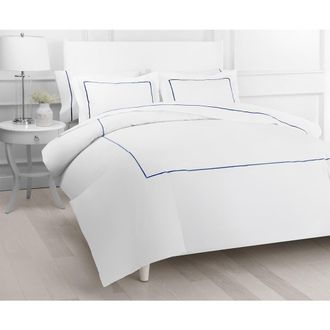 Melange Home Marrow Stripe Cotton Percale Duvet Set in Navy/white at Nordstrom Rack, Size Twin